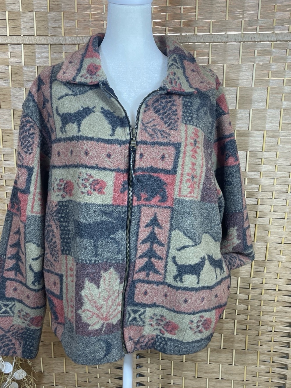 Classic Patterned Zip-Front Women's Fleece Wool Blend Jacket
